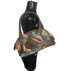 Desigual Colorful Floral Shoulder Bag with Brown Accents